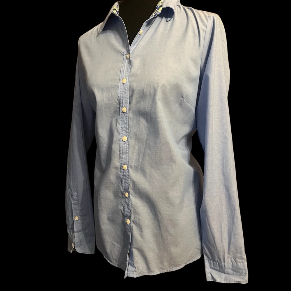 Cotton Traders Women 12 Wrinkle Free Long Sleeve Button Up Shirt Light Chambray